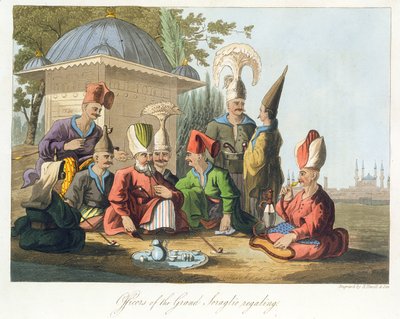 Officieren van het Grote Serail aan het feesten, gegraveerd door Robert Havell en Zonen, c.1816 door English School